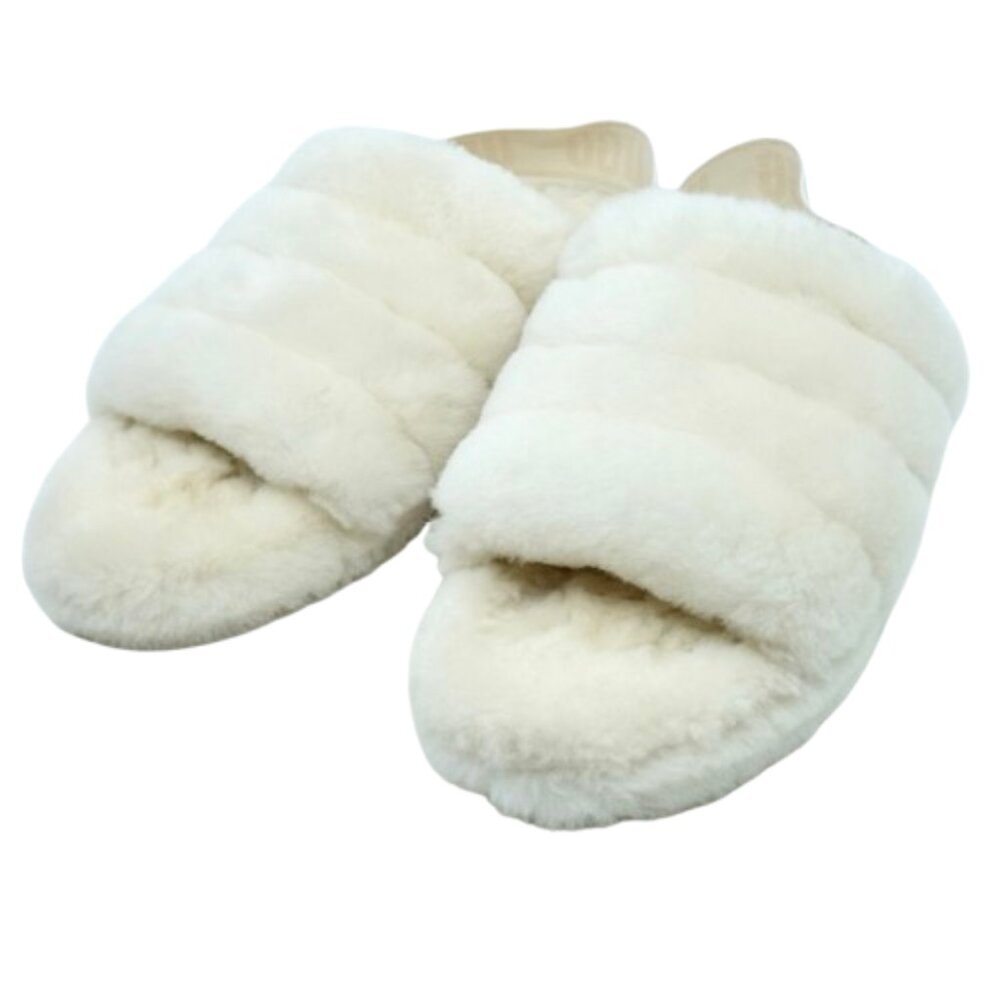 UGG~Fuzz Yeah Slide~WOMENS WHITE CREAM SHEARLING SLIPPERS~SIZE 8.5